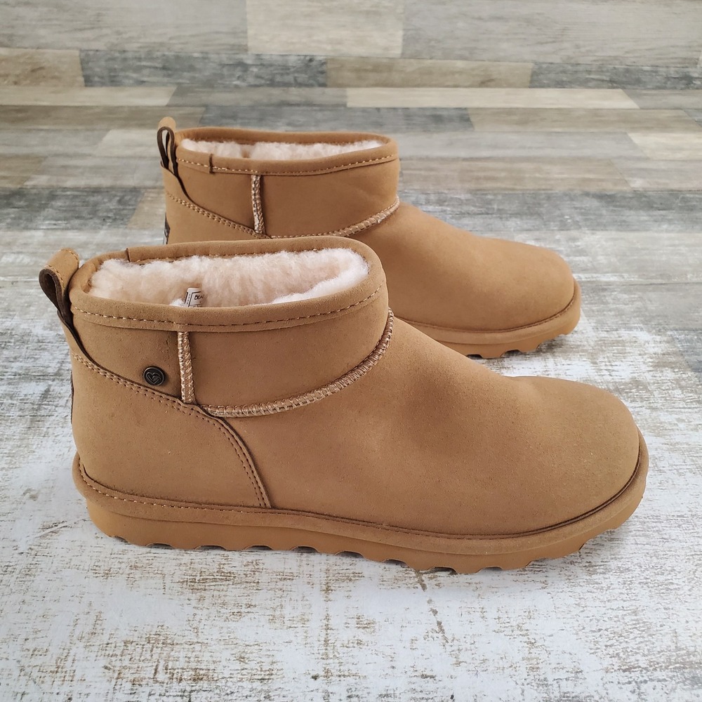 Bearpaw Shorty Womens Boot Sz 11 Brown Suede Comfort Fur Lined Slip On Round Toe